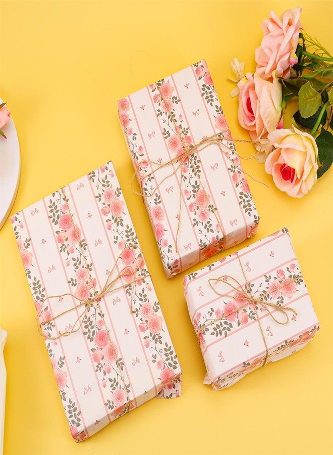 XIHIRCD ورق تغليف هدايا مزين بفيونكة وردية (14 × 20 بوصة) - 30 ورقة لحفلات الزفاف والمناسبات - Image 3